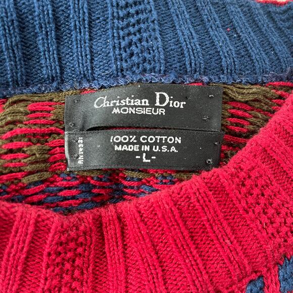 Vtg 80s Christian Dior Monsieur Mens Sweater Sz L Preppy Grandpa Geometric USA - Picture 10 of 12